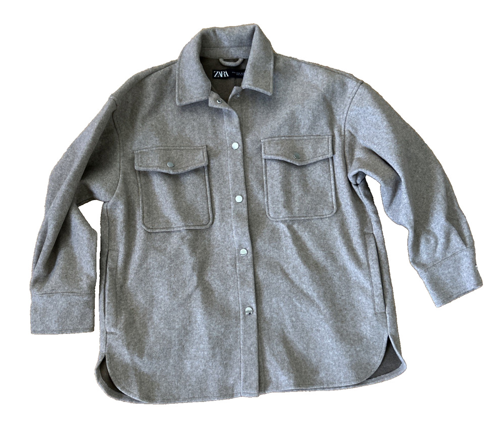 Zara Oversized Shirt Jacket Shacket Heathered Beige Women’s Size Medium